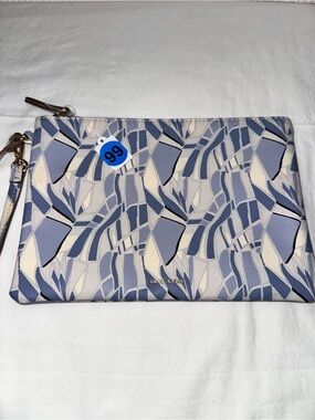 No.99 Anne Klein Blue and White Abstract Print Wristlet Pouch